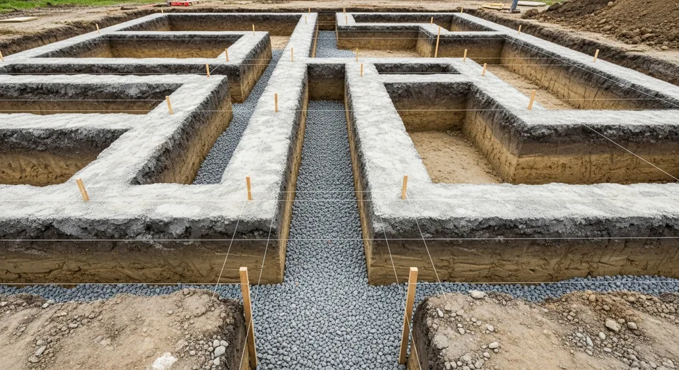 Réseau de tranchées de fondation d'une maison à Caen