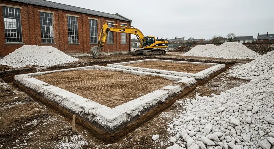 Plateforme et fondations sur un ancien terrain industriel à Mondeville